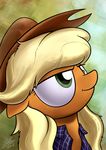  2016 abstract_background applejack_(mlp) blonde_hair clothing cowboy_hat dori-to earth_pony equine female feral freckles friendship_is_magic fur green_eyes hair hat horse mammal my_little_pony orange_fur pony portrait solo 