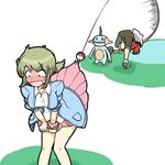  1girl embarrassed fishing_rod goodsun_sunkumi lass_(pokemon) marshtomp npc_trainer pokemon pokemon_oras skirt_lift yuuki_(pokemon) yuuki_(pokemon)_(remake) 