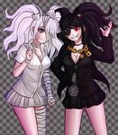  2girls black_hair danganronpa enoshima_junko kurokuma_(danganronpa) multiple_girls personification shirokuma_(danganronpa) twintails white_hair 