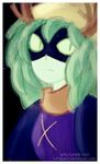  adventure_time antlers blur bust_(disambiguation) cloak clothing eye_mask female green_eyes green_sclera green_skin hair hood horn huntress_wizard leaf leaf_hair looking_at_viewer lythweird solo tunic 