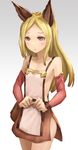  animal_ears backless_outfit bare_shoulders blonde_hair brown_eyes detached_sleeves erun_girl erune granblue_fantasy kurione_(zassou) long_hair looking_at_viewer solo 