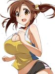  :d blush breasts brown_eyes brown_hair cleavage hair_ornament highres huge_breasts idolmaster idolmaster_cinderella_girls jogging looking_at_viewer navel open_mouth pu-chin smile solo tank_top totoki_airi twintails 