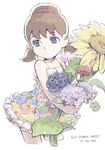  brown_eyes brown_hair carnation clover cowboy_shot cropped_legs dated dress flower four-leaf_clover hair_ribbon hairband hydrangea lavender looking_to_the_side low_twintails o-yuki osomatsu-kun osomatsu-san ribbon rose short_twintails six_shame_faces sleeveless sleeveless_dress solo sunflower tulip twintails yowai_totoko 