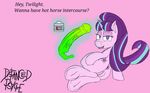  2016 animal_genitalia anus big_butt butt cutie_mark dialogue digital_media_(artwork) dildo distancedpsyche equine female friendship_is_magic hair hooves horn horse lube mammal multicolored_hair my_little_pony open_mouth penis pussy sex_toy simple_background smile solo starlight_glimmer_(mlp) thick_thighs tongue unicorn 