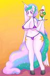  anthro basketgardevoir big_breasts bikini blush breasts clothing cutie_mark feathered_wings feathers friendship_is_magic hi_res horn my_little_pony princess_celestia_(mlp) slave swimsuit white_feathers wide_hips wings 