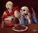  2016 animated animated_skeleton blush bone clothed clothing food game_(disambiguation) hi_res male papyrus_(undertale) pasta sans_(undertale) skeleton smile spaghetti undead undertale unknown_artist video_games 