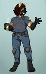  anthro beverage canine clothed clothing coffee food lavenderpandy male mammal police_uniform simple_background smile solo teeth theblackrook uniform 