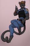  anthro clothed clothing feline lavenderpandy male mammal panther police_uniform simple_background smile solo theblackrook uniform 