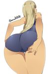  adjusting_clothes adjusting_swimsuit alessandra_susu artist_name ass blonde_hair blue_eyes blue_swimsuit fingernails hand_on_ass highres long_hair looking_back manabebebe one-piece_swimsuit simple_background smile solo swimsuit tokyo_7th_sisters twitter_username 