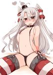  amatsukaze_(kantai_collection) arm_behind_back black_panties blush breasts brown_eyes choker covered_nipples eyes_visible_through_hair garter_straps gloves hair_ornament hair_tubes heart highres kantai_collection long_hair no_bra open_mouth panties shirogane_(platinum) side-tie_panties silver_hair single_glove sitting small_breasts smoke solo sweat thighhighs topless two_side_up underwear underwear_only wavy_mouth 