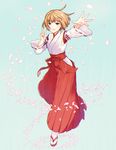  bad_id bad_pixiv_id bangs blonde_hair closed_mouth detached_sleeves eyebrows eyebrows_visible_through_hair full_body hakama japanese_clothes konami_kirie maruishi miko outstretched_arm palms petals red_hakama red_ribbon ribbon ribbon-trimmed_sleeves ribbon_trim short_hair simple_background solo standing tabi white_legwear wide_sleeves world_trigger zouri 