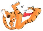  anthro anus blue_nose feline fingering frosted_flakes fur legs_up looking_at_viewer male mammal mascot neckerchief nude orange_fur simple_background solo tiger tohfu tony_the_tiger white_background yellow_eyes 