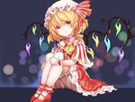  adapted_costume ascot blonde_hair bloomers crystal detached_sleeves flandre_scarlet hat hat_ribbon mary_janes mob_cap red_eyes ribbon shirt shoes side_ponytail sitting skirt skirt_set solo thighhighs touhou underwear white_legwear wings wrist_cuffs zhu_mu_cunix 