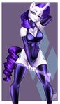  2016 anthro anthrofied border clothed clothing cutie_mark equine female friendship_is_magic glowing hair hand_behind_head hi_res horn legwear long_hair looking_at_viewer magic mammal mentalstar my_little_pony purple_hair rarity_(mlp) riding_crop solo thigh_highs unicorn whip white_skin 