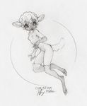  breasts caprine coonkun female greyscale hooves looking_at_viewer mammal monochrome shaved sheep small_breasts smile solo 