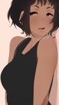  black_dress black_hair breasts deviantart_sample dress image_sample open_mouth pink_background red_eyes short_hair simple_background solo sticky_(stickysheep) sweat sweatdrop teeth upper_body 