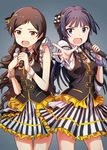  absurdres ayano_yuu_(sonma_1426) black_hair blue_eyes brown_eyes brown_hair highres idolmaster idolmaster_million_live! kitazawa_shiho long_hair microphone mogami_shizuka multiple_girls open_mouth 