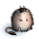  blue_eyes brown_fur brown_hair cute fluffy fur hair horn multicolored_fur open_mouth photon ratte simple_background sitting solo two_tone_fur white_background 
