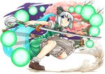  bloomers blue_eyes bow bowtie cherry_blossoms commentary_request danmaku full_body hair_ribbon hairband hitodama katana konpaku_youmu konpaku_youmu_(ghost) loafers phenne puffy_sleeves ribbon scabbard sheath shirt shoes short_hair short_sleeves silver_hair skirt skirt_set socks solo sword touhou tree underwear unsheathed upskirt vest weapon white_background white_legwear 