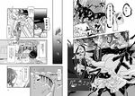  cellphone comic dress gap greyscale ground_vehicle hair_bow hat highres maribel_hearn monochrome moyazou_(kitaguni_moyashi_seizoujo) phone short_hair touhou train translation_request tsukumogami usami_renko 