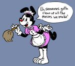  animaniacs black_fur clothed clothing crossdressing dialogue duster fiztheancient fur gloves legwear looking_at_viewer maid_uniform male mammal simple_background smile socks solo standing uniform warner_brothers yakko_warner 