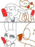  2016 canine clothed clothing comic disney duo eyewear female filthypally food fox fur glasses judy_hopps lagomorph mammal nick_wilde popsicle rabbit simple_background size_difference smile tongue tongue_out zootopia 