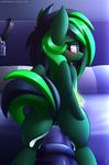  2016 anal anal_penetration animal_genitalia animal_penis anus bed blush butt collar cum cum_in_ass cum_inside digital_media_(artwork) equine equine_penis erection faceless_male fam_character fan_character female feral fur green_eyes green_fur green_hair hair horse inside invalid_tag long_hair looking_back male mammal my_little_pony nude on_bed open_mouth pegasus penetration penis pony sex shinodage solo tongue tongue_out wings 