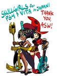  alex_ahad arc_system_works black_hair blue_eyes boots company_connection dark_skin eliza_(skullgirls) fingerless_gloves gloves guilty_gear guitar hat i-no instrument mole mole_above_mouth multiple_girls red_hat skullgirls thigh_boots thighhighs witch_hat 