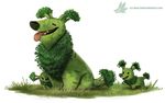  :p animal broccoli closed_eyes collie_(dog) commentary cryptid_creations dog english_commentary fangs field full_body fusion grass mother_and_child namesake no_humans open_mouth original peeking plant pun puppy simple_background sitting smile teeth tongue tongue_out toon walking watermark web_address white_background 