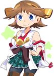  blue_eyes brown_hair detached_sleeves hairband headgear hiei_(kantai_collection) japanese_clothes kantai_collection nontraditional_miko pantyhose ribbon-trimmed_sleeves ribbon_trim short_hair solo tsukko_(3ki2ne10) wavy_mouth 