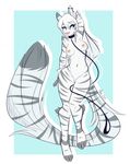  2013 aimi anthro big_tail blue_eyes breasts collar ear_piercing feline female fur hair leash looking_at_viewer mammal nipple_piercing nipples nude piercing solo standing stripes tiger white_fur white_hair white_tiger wide_hips 