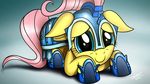  2012 armor blue_eyes dori-to equine feathered_wings feathers female feral fluttershy_(mlp) friendship_is_magic fur gradient_background hair helmet hi_res looking_at_viewer mammal my_little_pony pegasus pink_hair simple_background smile solowings wings yellow_feathers yellow_fur 