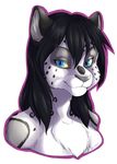  2013 alpha_channel anthro black_fur black_hair blue_eyes english_text feline female fur grey_fur grey_nose hair half-closed_eyes leopard long_hair looking_at_viewer mammal nude signature smile snow_leopard solo spots text touchofsnow white_fur yellow_sclera 