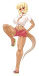  animal_humanoid big_breasts blush breasts cleavage clothed clothing domoipetti dragon dragon_humanoid female hand_on_butt humanoid pose red_eyes skimpy smile solo voluptuous 