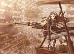  ammunition_belt animal beetle brown_eyes brown_hair bug building dragunov_svd explosive flower grenade gun insect jewelry katou_fumitaka long_hair necklace oversized_animal rifle rocket_launcher rose rpg snail sniper_rifle solo turret weapon 