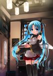  :o angel_wings bare_shoulders blue_eyes blue_hair book bookshelf box desk detached_sleeves dress hair_ribbon holding holding_book kamiyoshi_rika light_particles long_hair open_mouth original ribbon room short_dress solo thighhighs twintails window wings zettai_ryouiki 