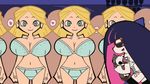  animated animated_gif bouncing_breasts breasts heart heart-shaped_pupils large_breasts lowres multiple_girls panty_&amp;_stocking_with_garterbelt stocking_(psg) symbol-shaped_pupils yuri 