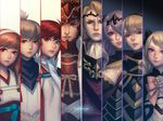  4girls armor artist_name bellhenge blonde_hair bow bowtie breasts brown_eyes brown_hair camilla_(fire_emblem_if) cleavage column_lineup cravat crown elise_(fire_emblem_if) fire_emblem fire_emblem_if hair_bow hairband hinoka_(fire_emblem_if) large_breasts leon_(fire_emblem_if) long_hair looking_at_viewer marks_(fire_emblem_if) md5_mismatch multiple_boys multiple_girls parted_lips purple_eyes purple_hair realistic red_hair resized ryouma_(fire_emblem_if) sakura_(fire_emblem_if) siblings smile split_screen takumi_(fire_emblem_if) tiara upper_body upscaled 