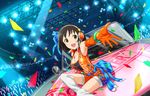 artist_request black_hair car dutch_angle gloves green_eyes ground_vehicle harada_miyo headphones idolmaster idolmaster_cinderella_girls idolmaster_cinderella_girls_starlight_stage jewelry key looking_at_viewer motor_vehicle necklace official_art open_mouth outstretched_hand race_queen ribbon short_hair smile solo star 