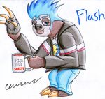  blue_hair clothing crossover cup disney flash_(zootopia) flash_sentry_(mlp) friendship_is_magic hair mammal my_little_pony sloth the1king zootopia 