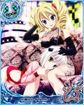  artist_request black_gloves blonde_hair blue_eyes breasts card_(medium) cat_hair_ornament character_name chess_piece elbow_gloves gloves hair_ornament high_school_dxd high_school_dxd_new large_breasts multiple_girls official_art ravel_phenex rook_(chess) short_hair silver_hair toujou_koneko trading_card twintails yellow_eyes 