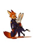  &lt;3 2016 anthro barefoot buckteeth canine claws digital_media_(artwork) disney duo female fox fur green_eyes hand_behind_back hi_res hug judy_hopps lagomorph male mammal nick_wilde purple_eyes rabbit raiilynezz size_difference smile teeth toe_claws zootopia 