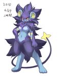  breasts featureless_breasts female japanese_text luxray mane ni_jikan nintendo nude pok&eacute;mon signature simple_background solo text video_games white_background 