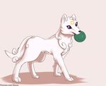  2016 alasou ambiguous_gender black_eyes canine feral friendship_is_magic fur hi_res mammal mouth_hold my_little_pony princess_celestia_(mlp) purple_sclera simple_background solo white_fur wolf 