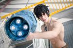  1boy black_hair cosplay fairy_tail giulio_nardozzi gray_fullbuster male_focus matteo_rossi necklace photo solo tattoo topless 
