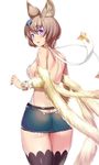  animal_ears ass backless_dress backless_outfit bangs bare_back bare_shoulders belt blue_eyes blush bob_cut bracelet breasts brown_hair butt_crack cape detached_sleeves dress erune eyebrows eyebrows_visible_through_hair from_behind fur_trim granblue_fantasy hair_between_eyes hair_ornament halterneck hand_up highres jewelry kawase_seiki large_breasts looking_at_viewer looking_back open_mouth revealing_clothes see-through short_dress short_hair shoulder_blades sideboob solo sutera_(granblue_fantasy) thighhighs thighs wrist_cuffs 