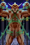  2016 5_fingers abs angry anso/rez anthro armor balls battle_ox bdsm biceps big_balls big_penis blue_fire bondage bound bovine chain darkened_genitals digital_media_(artwork) fire flexing helmet humanoid_penis konami looking_at_viewer male mammal muscular muscular_male nude pecs penis red_eyes solo teeth vein veiny_penis yu-gi-oh 