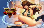  alternate_costume bare_shoulders blush bracelet braid breasts brown_eyes brown_hair china_dress chinese_clothes chun-li cleavage covered_nipples darwin_nunez dress fighting_stance highres jewelry large_breasts long_hair looking_at_viewer parted_lips sash sideboob sitting smile solo spiked_bracelet spikes street_fighter street_fighter_v 