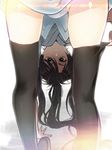  bent_over black_hair drifters frown fujiwara_riyu image_sample long_hair looking_at_viewer male_focus nasu_no_yoichi no_pants otoko_no_ko pixiv_sample ponytail solo thighhighs upside-down 