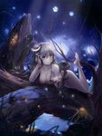  absurdres breasts collarbone gradonlong headset highres large_breasts long_hair lying night nude parted_lips purple_eyes silver_hair solo tree 